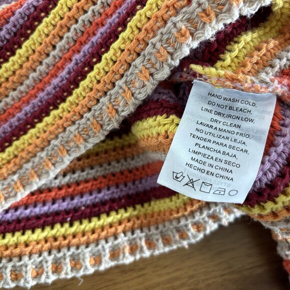 Yellow the Label Womens Crochet Sweater Top Cropped Sz SMALL Hippie Boho Rainbow - Picture 6 of 14